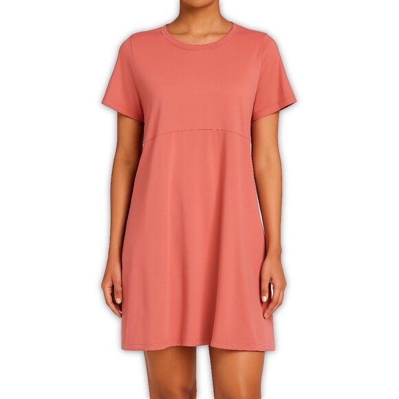 L.L. Bean Shift Dress Cotton Pink Coral Scoop Neck Short Sleeve Size LP - Picture 1 of 8